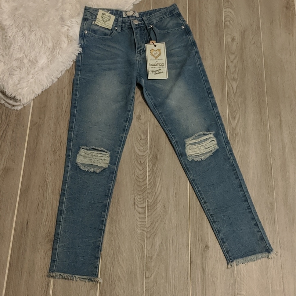 boohoo Denim Sophie Marble Blue Mom Jeans
